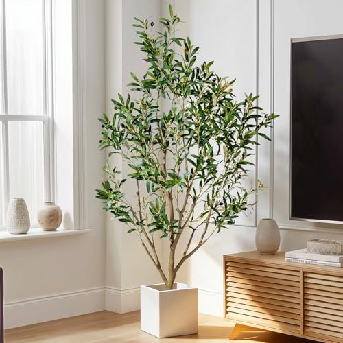 5FT Artificial Olive Tree with Realistic Leaves & Natural Trunk, Faux Silk Olive Plant in White Planter, Tall Fake Tree for Modern Home Office Living Room Entryway Corner Decor, Maintenance Free - Image 5