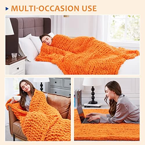 L'AGRATY Chunky Knit Throw Blanket for Couch 80'' x 90'' Knit Throw, Orange - Image 5