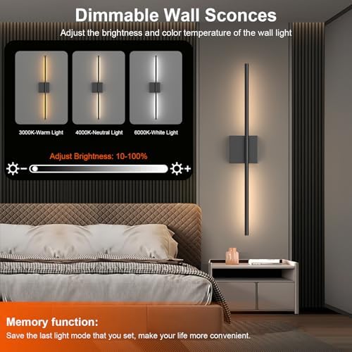 Tartek Battery Operated Wall Sconces Set of Two, Rechargeable Wall Lights with Remote Control, Dimmable 3000K-6000K LED Wall Lamp, 360°Rotate, Long Wireless Sconces for Living Room, Bedroom - Image 2