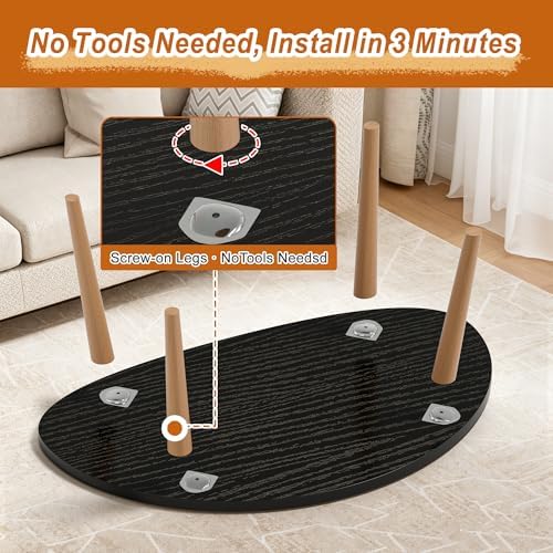 Coffee Table Low Table with Solid Wood Legs, 31.5x19.7 Large Coffee Table Side Table, Floor Table Desk for Sitting on The Floor, Living Room Furniture for Office Apartment Home, Pebble-Black - Image 6
