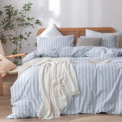 BESTOUCH Striped Cotton Duvet Cover Set Linen Feel Queen by BESTOUCH