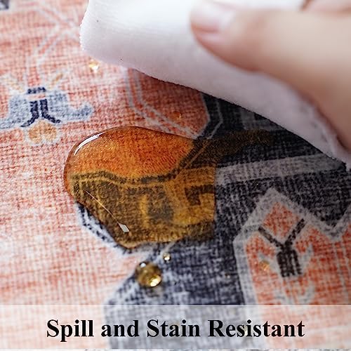 Hallway Washable Runner Rug - 2'6x14 Kitchen Rugs Entryway Rug Runner Vintage Soft Floor Mat Non Slip Indoor Farmhouse Carpet for Bathroom Living Room Bedroom (2'6''x14', Orange) - Image 5