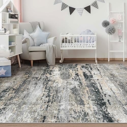 pmtsns Area Rugs 6x9 for Living Room: Washable Rug Modern Abstract Neutral Soft Non-Slip Low-Pile Indoor Carpet for Bedroom Dining Room Playroom Home Office (Black Grey Brown, 6'x9') - Image 6