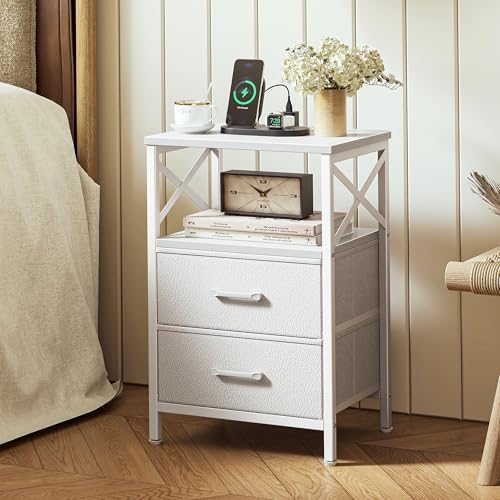 Huuger Nightstand Set of 2 with Charging Station, USB-C Port, End Tables - Image 2