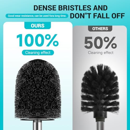 Toilet Brush, Compact Size Toilet Bowl Brush with Stainless Steel Handle, Small Size Plastic Holder Easy to Hide, Space Saving for Storage, Drip-Proof, Easy to Assemble, Deep Cleaning Black - Image 3