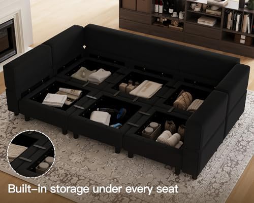 Belffin Modular Velvet Sectional Sofa with Chaise Lounge Sectional Sleeper Sofa with Storage Chaise Sofas Bed Couch for Living Room Black - Image 3