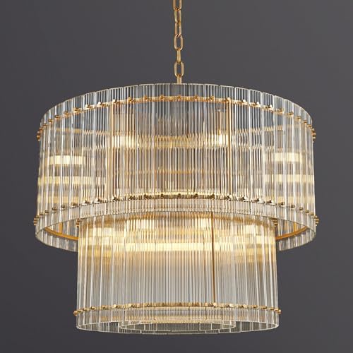 3-Tier Modern Gold Round Chandelier, 37" Water Ripple Crystal Glass Chandeliers for High Ceiling,16-Lights Luxury Adjustable Hanging Chandelier for Living Room, Foyer, Staircase, Dining Room, by Knurldon