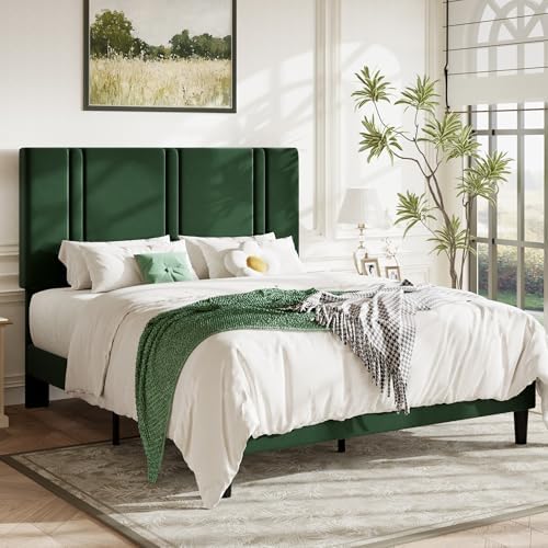Allewie Queen Platform Bed Frame with Velvet Upholstered Headboard - Image 3