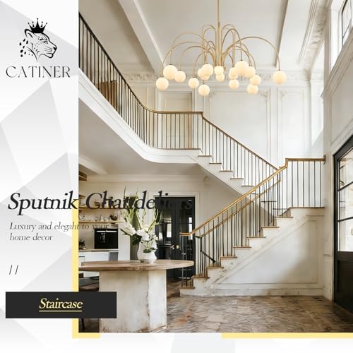 CATINER Modern 59" 18-Light Gold Sputnik Chandelier with Milk Glass Globe - Image 2