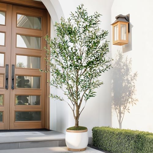 8FT Artificial Olive Tree with Realistic Leaves & Natural Trunk, Faux Silk Olive Plant in White Planter, Tall Fake Tree for Modern Home Office Living Room Entryway Corner Decor, Maintenance Free - Image 3