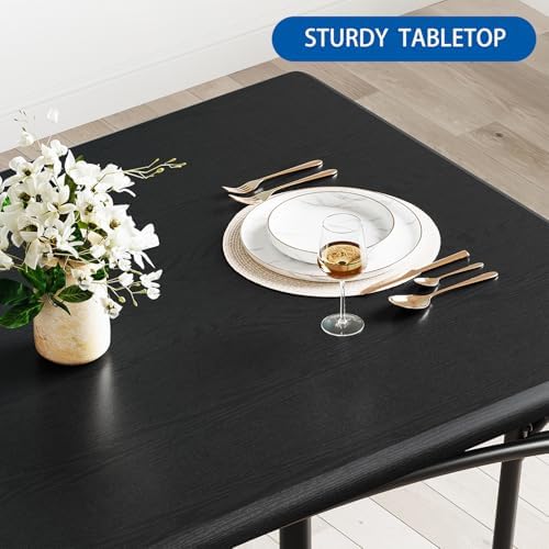 IDEALHOUSE Dining Table Set for 4, Kitchen Table with Chairs for 4, Rectangular Wood Dining Room Table Set with Upholstered Bench for Small Space, Dinner, Apartment, Retro Black - Image 5