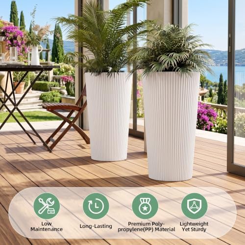 24" Tall Planters for Outdoor Plants with Insert, Set of 2 White - Image 6