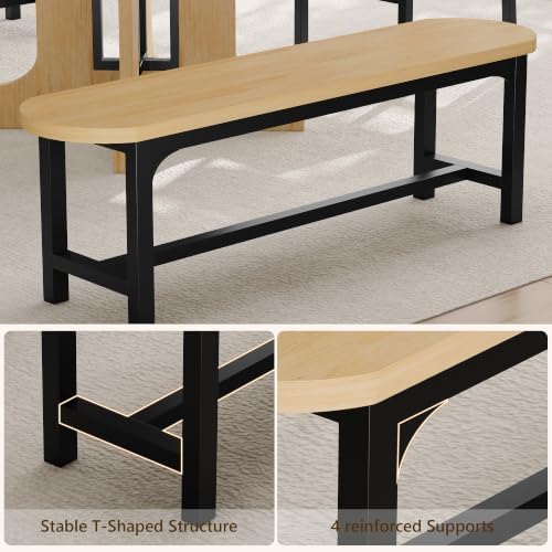 Einhomn 59" Extendable Round Dining Table Set for 4-6, 5-Piece Kitchen & Dining Room Table with 2 Chairs & 2 Benches, Wood Oval Dinner Table with Heavy Duty Pedestal Base, for Small Spaces, Oak - Image 4