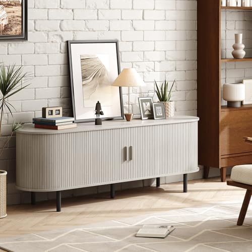ONBRILL 63" TV Stand with Power Outlet & Storage for TVs 60", Natural White - Image 4