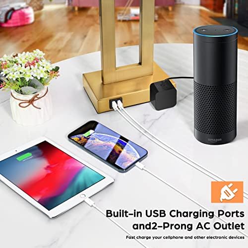 TOBUSA 22" Gold Modern Table Lamp Set of 2 with 2 USB Ports&AC Outlet - Image 3