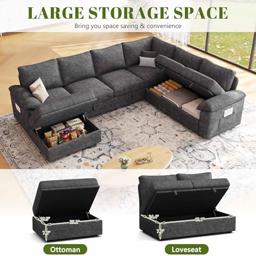 106'' Modular Sectional Sofa with Pull Out Bed, Sleeper Sofa, Dark Gray - Image 6