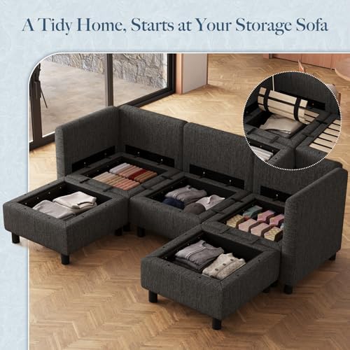 Belffin 84.3" 5 Seats U Shaped Couch Modular Sectional Sofa Washable Sectional Couches for Living Room Comfy Couches with Storage Seat Couch Sofas with Chaise,Dark Grey - Image 3