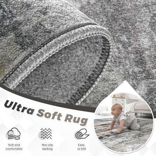 pmtsns Area Rugs 6x9 for Living Room: Washable Rug Modern Abstract Neutral Soft Non-Slip Low-Pile Indoor Carpet for Bedroom Dining Room Playroom Home Office (Black Grey Brown, 6'x9') - Image 4