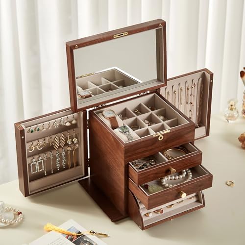 Black Walnut Wooden Jewelry Box for Women, 4 Layer - Image 6