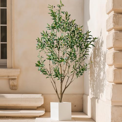 Large Artificial Trees Tall Faux Olive Tree with Pot Indoor Outdoor Realistic Floor Fake Plastic plantas for Modern Home Living Room Office Corner Farmhouse Fake Olives Plants Decor Housewarming Gift - Image 2