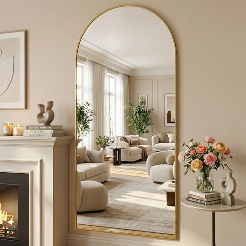 Suidia 81"x41" Arched Full Length Mirror with Stand, Gold Floor Mirror - Image 3