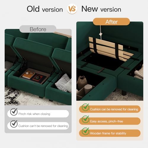 Belffin Modular Velvet Sectional Sofa with Chaise Lounge Sectional Sleeper Sofa with Storage Chaise Bed Couch for Living Room Green - Image 5