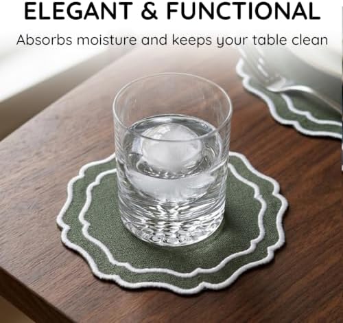 Linen Coasters for Drinks, Set of 6, 4.5 inch, Sage - Image 5
