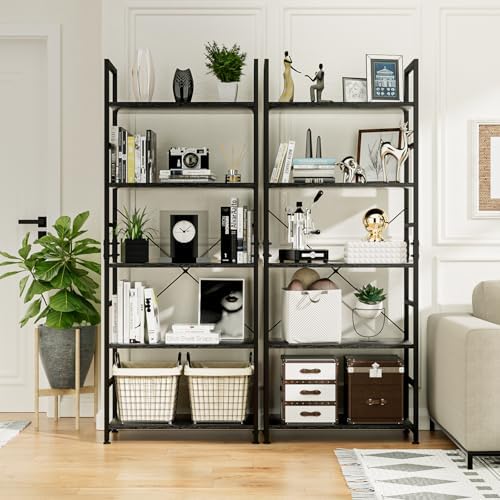 NUMENN 5 Tier Bookshelf, Tall Freestanding Open Storage Bookcase, Black - Image 4