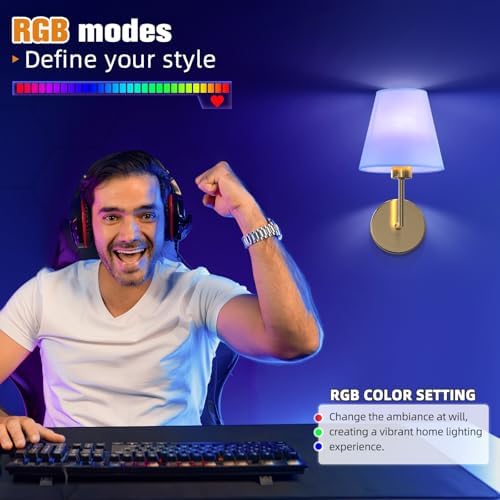NIORSUN 13.8 inch Battery Operated Wall Sconce Set of 2,Gold Rechargeable Wall Lights with 10400mAh Dimmable Detachable Bulbs and Remote,9 Colors Wireless Sconces for Bedroom Living Room Hallway - Image 3