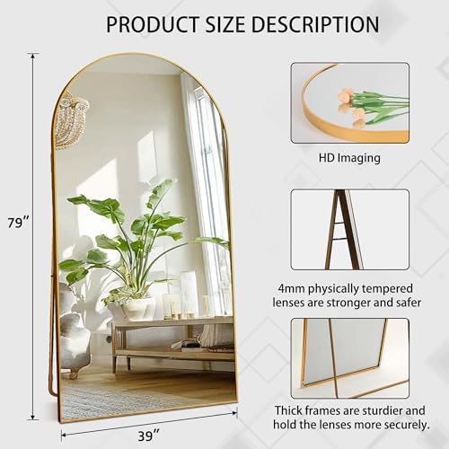 Beauty4U 79" x 39" Arched Full Length Mirror with Stand, Gold Floor Mirror - Image 3