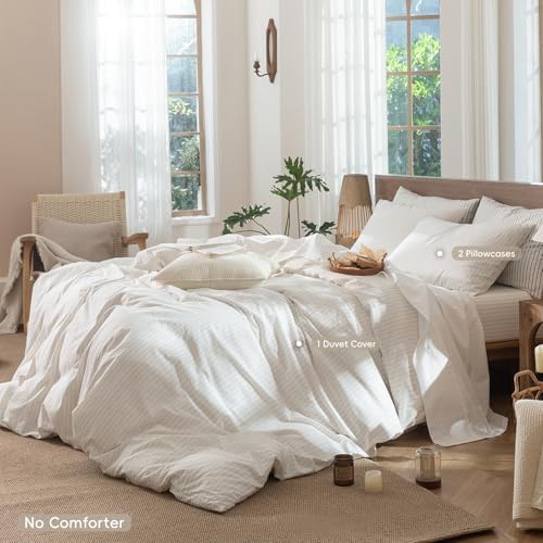 MooMee Striped Duvet Cover Set 100% Washed Cotton Linen Like - Image 2