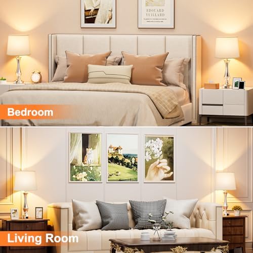 Seealle Upgraded Touch Lamps for Night Stands Set of 2 - Bedside Lamps with USB C+A, 3 Way Dimmable for Bedroom Living Room End Tables Office (White&Nickel) - Image 6