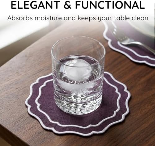 Linen Coasters for Drinks, Set of 6, 6 inch, Lilac - Image 5