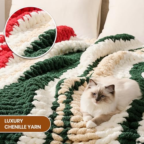 L'AGRATY Chunky Knit Throw Blanket for Couch, 50 x 60 Inches, Red Green - Image 3