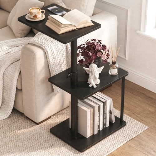 Faesun Swivel Side Table for Couch Arm, Adjustable C End Table for Recliner or Bed, Tv Trays with Storage Shelf for Small Spaces Small Nightstand Table for Living Room, Bedroom by Faesun