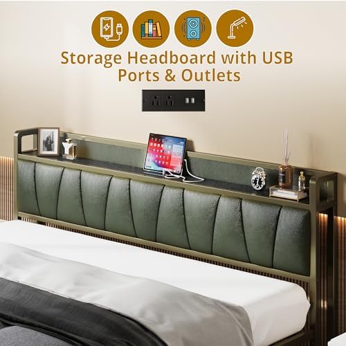 LIKIMIO California King Bed Frame with Storage Headboard & Charging Station - Image 4