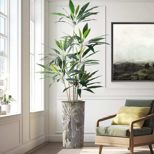 Artificial Tree in Modern Planter, Fake Dracaena Tree Silk Tree for Indoor and Outdoor Home Decoration - 66" Overall Tall (Plant Pot Plus Tree) - Image 3