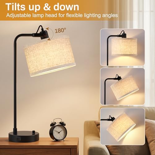 Black Table Lamp Set of 2, USB A+C, 180° Adjustable Bedside Lamps, Dimmable - Image 2