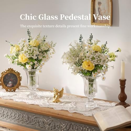 Glasseam Ribbed Glass Vase for Flowers, 7.5in Tall Vases for Centerpieces, Modern Crystal Clear Vase Set of 12, Decorative Flower Vases for Decor, Fluted Footed Urn for Wedding Dining Table Decoration - Image 2