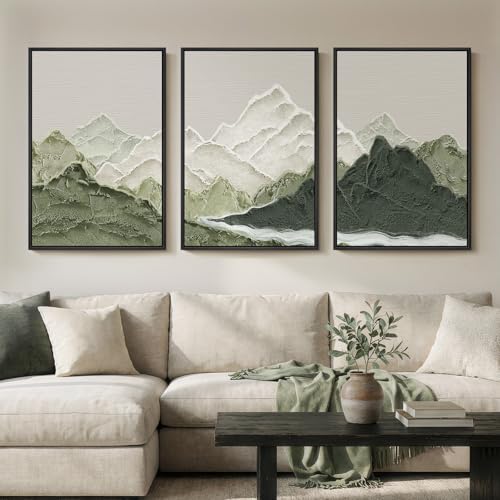 Framed Green Abstract Mountain Wall Art for Living Room, 3 Piece, 24x36 In by Cuspin
