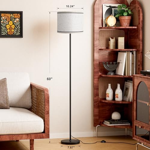 Ambimall 60'' Modern Floor Lamp with Shade, Tall Lamps for Living Room, Bedroom, Office, Dining Room, Beige Lampshade with Black Stripes(Without Bulb) - Image 3
