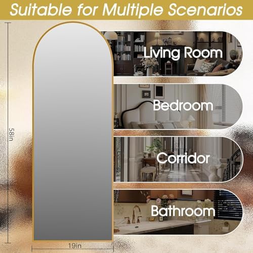 58"x19" Floor Mirror Full Length, Arched Full Length Mirror with Stand, Full Body Mirrors for Bedroom Living Room or Cloakroom Gold - Image 5