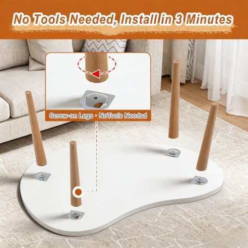Coffee Table Low Table with Solid Wood Legs, 31.5x19.7 Large Coffee Table Side Table, Floor Table Desk for Sitting on The Floor, Living Room Furniture for Office Apartment Home, Mango White - Image 5