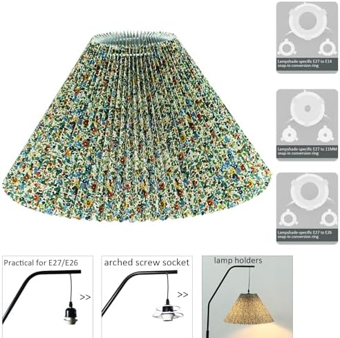 Pleated Lamp Shade for Arc/Arched Table Lamp/Floor Lamps Replacement spider lampshade-Floral Print 5.9"Top X 16.5"Bottom X 11"High-Floral Print - Image 3