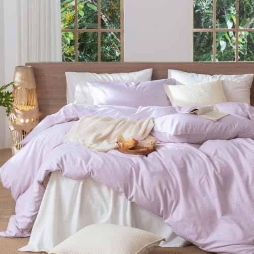 MooMee Striped Duvet Cover Set 100% Washed Cotton Linen Like King - Image 5