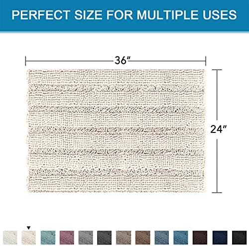 H.VERSAILTEX Bath Mats for Bathroom Non Slip Extra Thick Chenille Striped Bath Rug 24" x 36" Absorbent Non Skid Fluffy Soft Shaggy Rugs Washable Dry Fast Plush Mats for Indoor, Bath Room, Tub - Ivory - Image 2