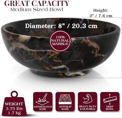 Gusto Nostro 8" Luxury Black Marble Decorative Bowl for Coffee Table - Elegant Decorative Fruit Bowl for Kitchen Counter - Heavy Stone Entryway Catch All for Keys, Potpourri Holder Centerpiece, Medium - Image 3