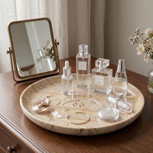 YKAJO Golden Horizon Round Marble Tray, 10" Deep Catchall Vanity Organizer - Image 6