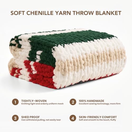 L'AGRATY Chunky Knit Throw Blanket for Couch, 50 x 60 Inches, Red Green - Image 2