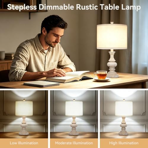 ShineTech Cordless Rechargeable Table Lamps, Rustic Bedside Lamp Set of 2 - Image 3